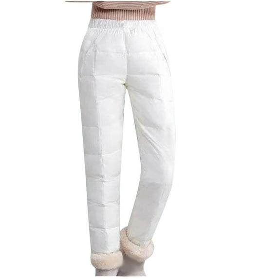 AherBiu Winter Pants for Women Puffer Lightweight High Waisted Quilted Pants Warm Trousers with Pockets