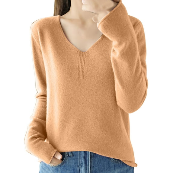AherBiu Winter Tops for Women Fuzzy Warm Long Sleeve V Neck Thermal Warm Sweaters Comfy Pullover Blouse