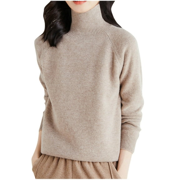 AherBiu Winter Tops for Women High Neck Knitted Sweater Shirts Thermal Warm Basic Pullover Blouse
