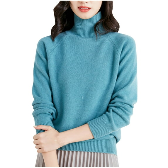 AherBiu Winter Tops for Women High Neck Knitted Sweater Shirts Thermal Warm Basic Pullover Blouse