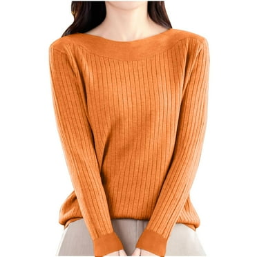 AherBiu Winter Tops for Women Knitted Basic Layer T Shirts Long Sleeve Scoop Neck Comfy Blouse