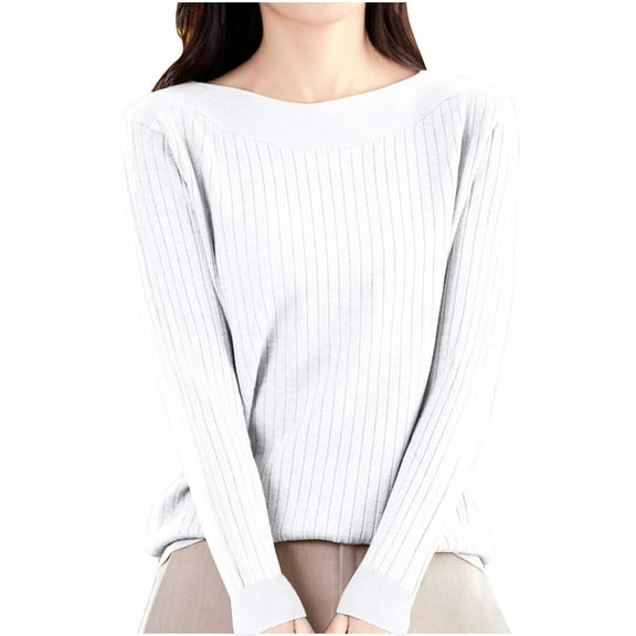 AherBiu Winter Tops for Women Knitted Basic Layer T Shirts Long Sleeve Scoop Neck Comfy Blouse