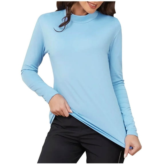 AherBiu Winter Tops for Women Lightfleece Lined Long Sleeve High Neck Basic Layer Tops T Shirts Pullover