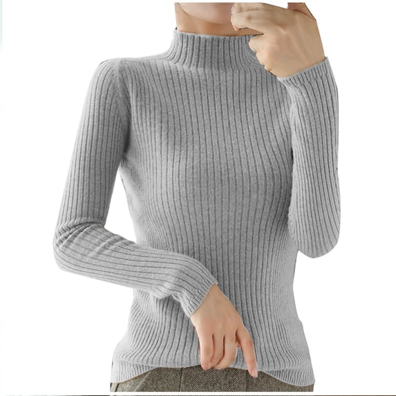 AherBiu Winter Tops for Women Ribble Knitted Sweater Mock-Neck Pullover Tops Long Sleeve Basic Layer Warm Shirts