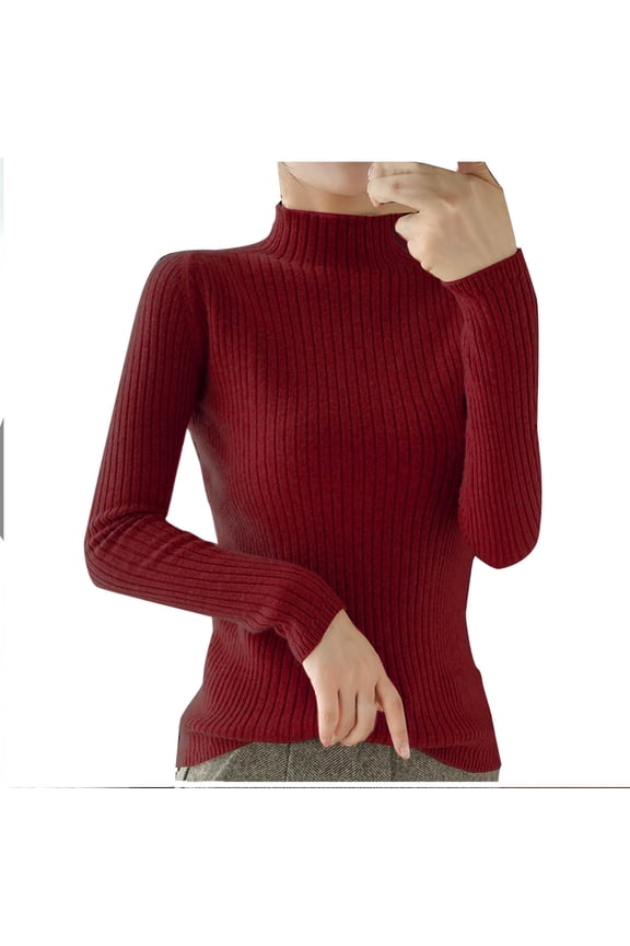 Winter Tops for Women Ribble Knitted Sweater Pullover Tops Long Sleeve Basic Layer Warm Shirts