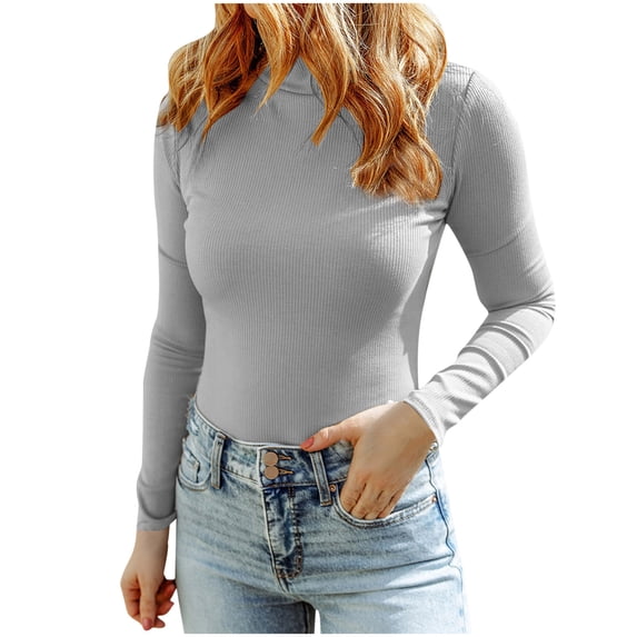 AherBiu Winter Tops for Women Ribble Knitted Turtleneck Long Sleeve Stretch Slim Fitted Pullover Basic Layer Sweater