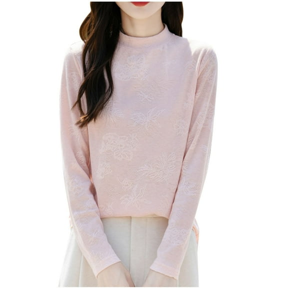 AherBiu Winter Tops for Women Thermal Warm Comfy Long Sleeve Tops Embroidery Pullover Tops Shirts