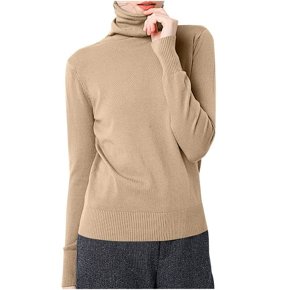 AherBiu Winter Tops for Women Turtleneck Cotton Knitted Pullover Sweater Tops Basic Layer Shirts Blouse