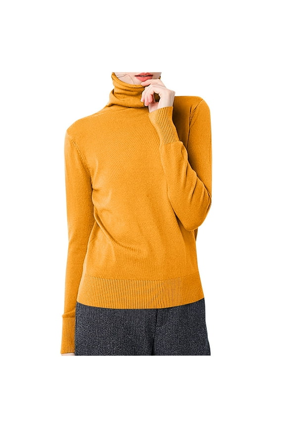 Winter Tops for Women Turtleneck Cotton Knitted Pullover Sweater Tops Basic Layer Shirts Blouse
