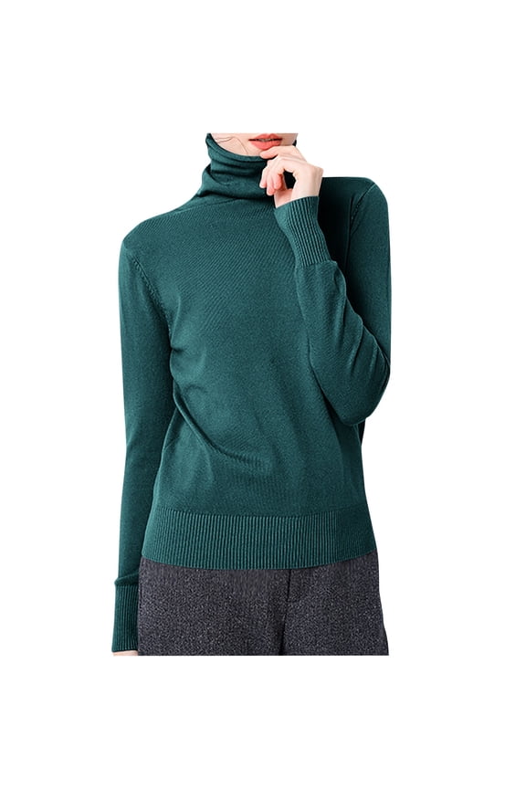 Winter Tops for Women Turtleneck Cotton Knitted Pullover Sweater Tops Basic Layer Shirts Blouse
