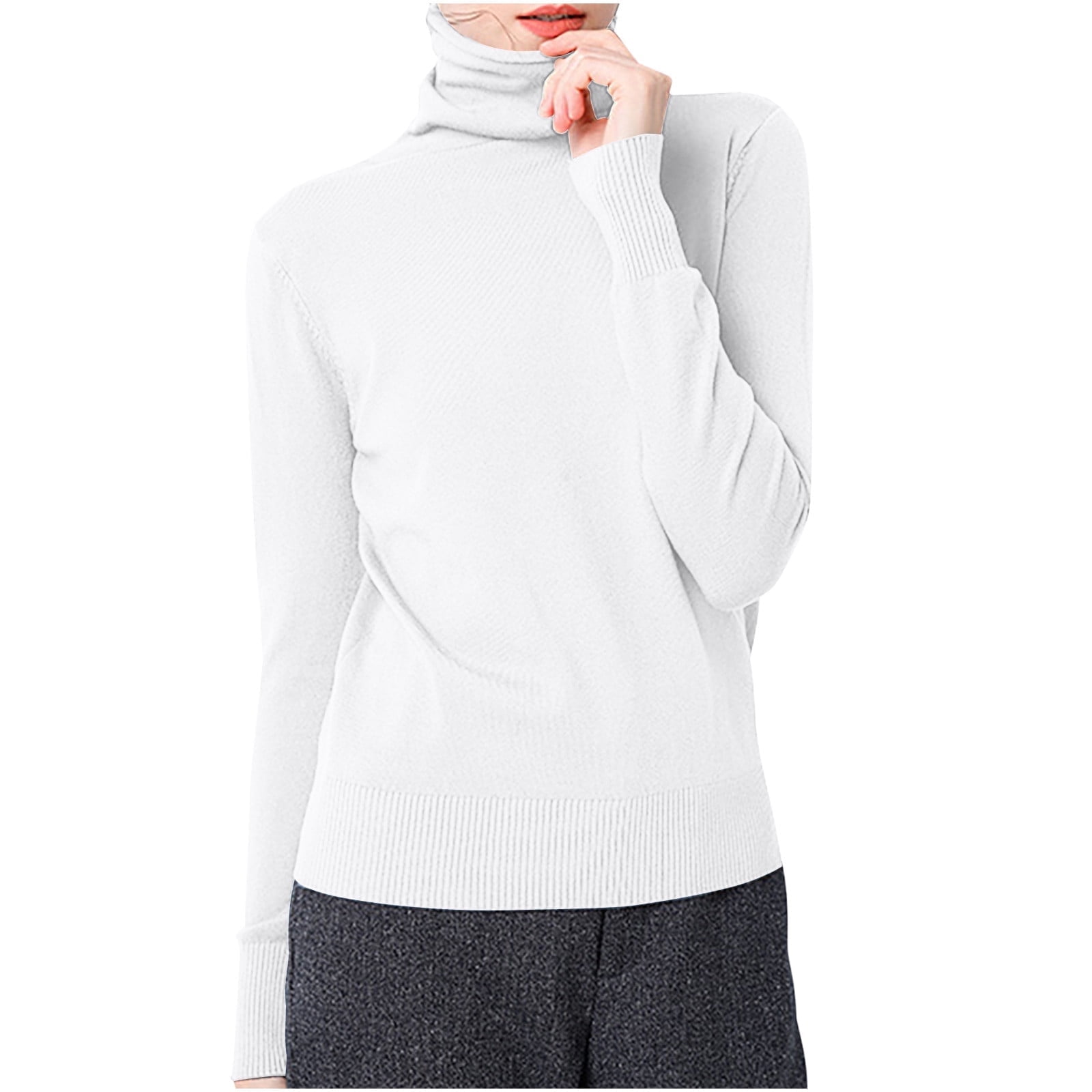 Ladies SKIVVY Womens Long Sleeve Plain Top Warm Turtleneck Cotton High Neck in White - M main image 0