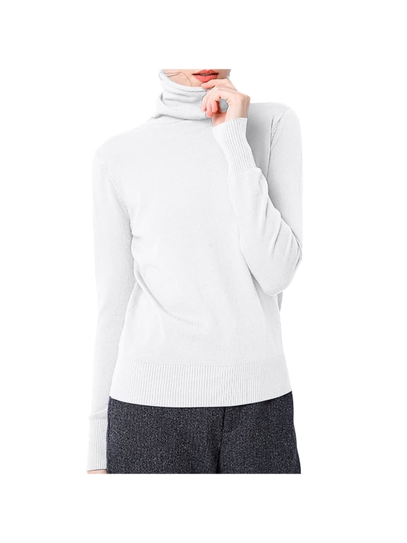 Winter Tops for Women Turtleneck Long Sleeve Knitted Cotton Blouse Pullover Basic T Shirts