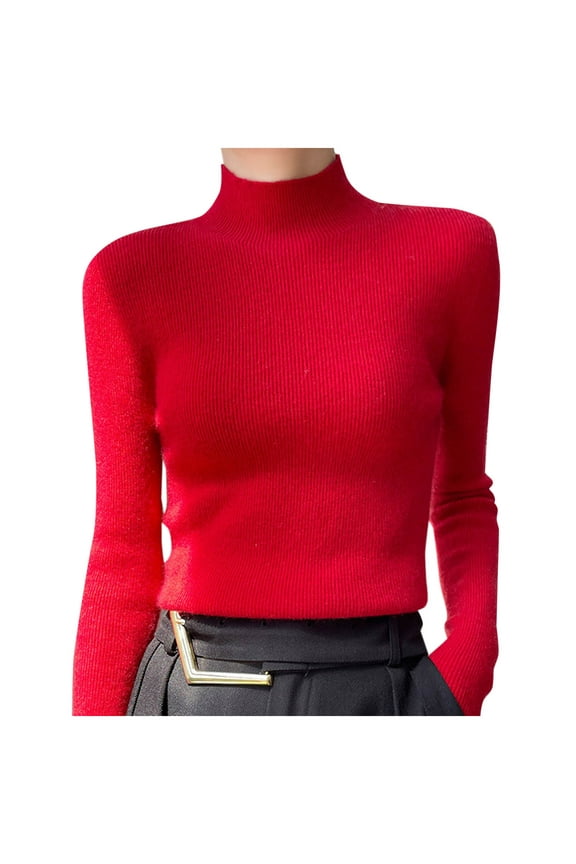 Winter Tops for Women Turtleneck Long Sleeve Pullover Sweater Basic Layer Warm Comfy Shirts Tops