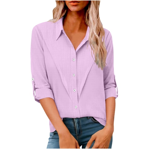 AherBiu Women Button down Shirt Plus Size Long Sleeve Tops Collared Lapel V Neck Work Blouse Casual Lightweight Tops