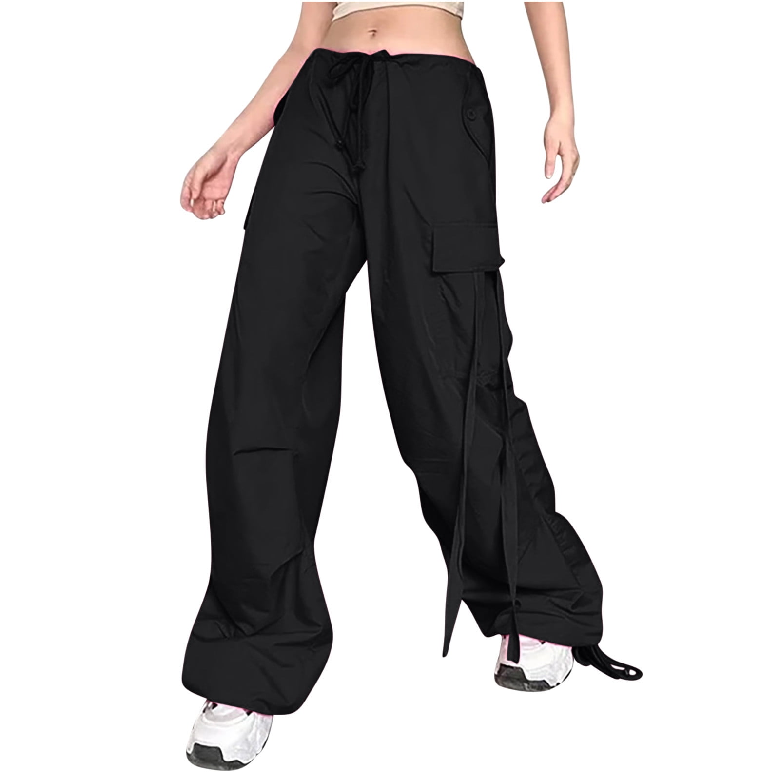 AherBiu Women Cargo Dance Pants Drawstring Low Waisted