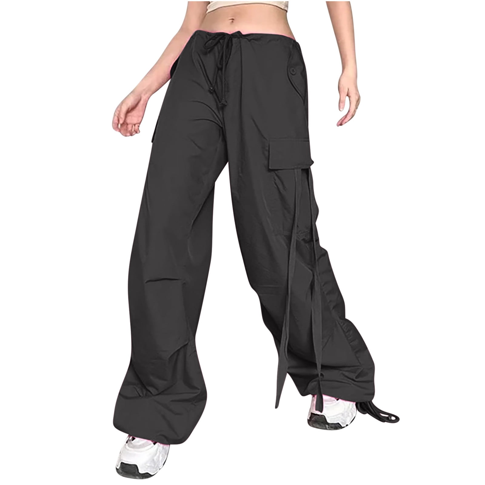 AherBiu Women Cargo Dance Pants Drawstring Low Waisted