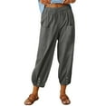 thumbnail image 1 of AherBiu Women Cotton Linen Pants Cinch Bottom Lounge Pants Elastic Waist Wide Leg Trousers with Pockets(Dark Gray, Small), 1 of 6