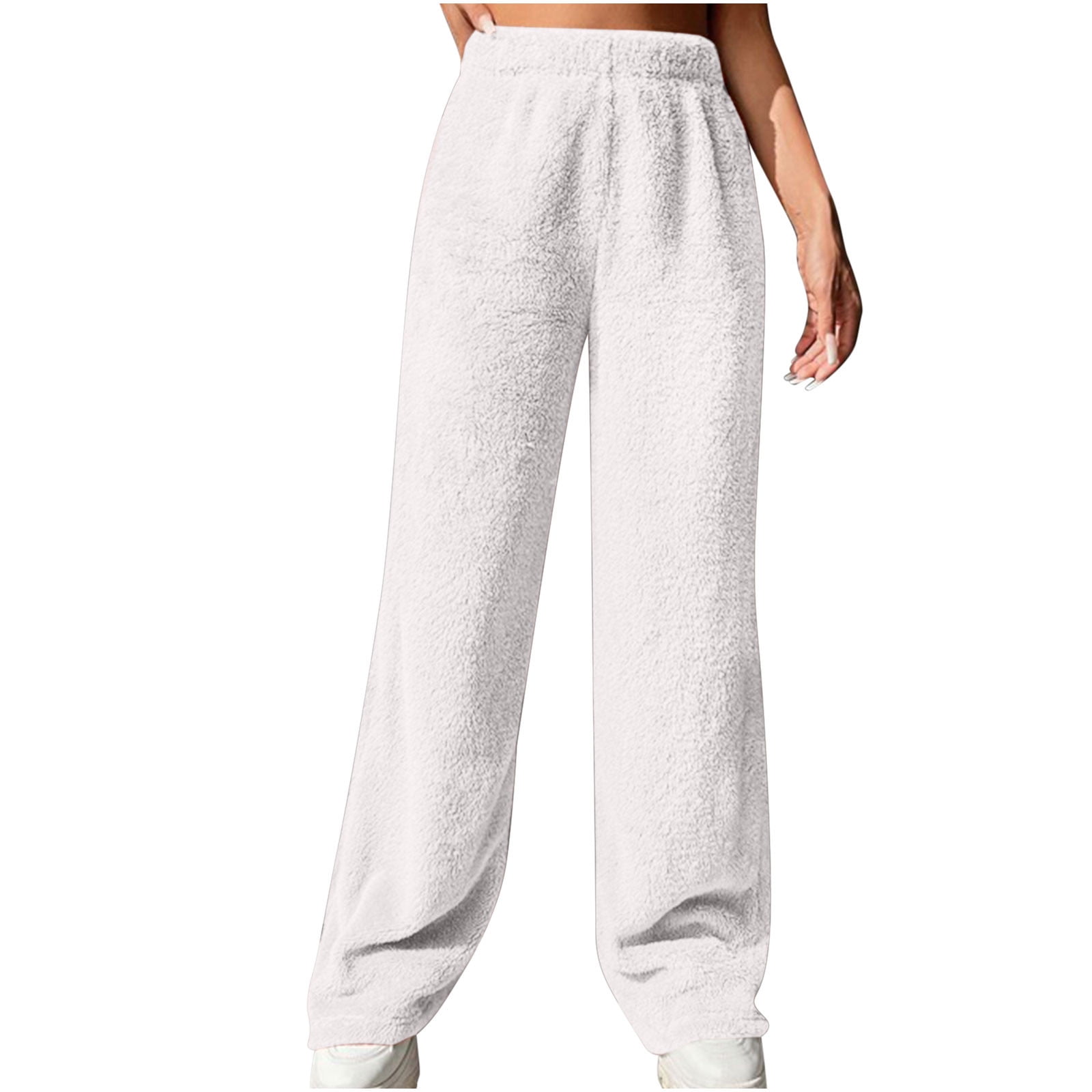 AherBiu Women Fleece Fluffy Pants Pajamas Straight Leg Loose Winter Thermal  Warm Slacks Sleepwear Trousers 