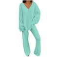 thumbnail image 1 of AherBiu Women Fleece Pajamas Sets Long Sleeve V Neck Tops with Pants Sleepwear 2 Piece Lounge Outfits, 1 of 5