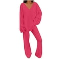 thumbnail image 1 of AherBiu Women Fleece Pajamas Sets Long Sleeve V Neck Tops with Pants Sleepwear 2 Piece Lounge Outfits, 1 of 7