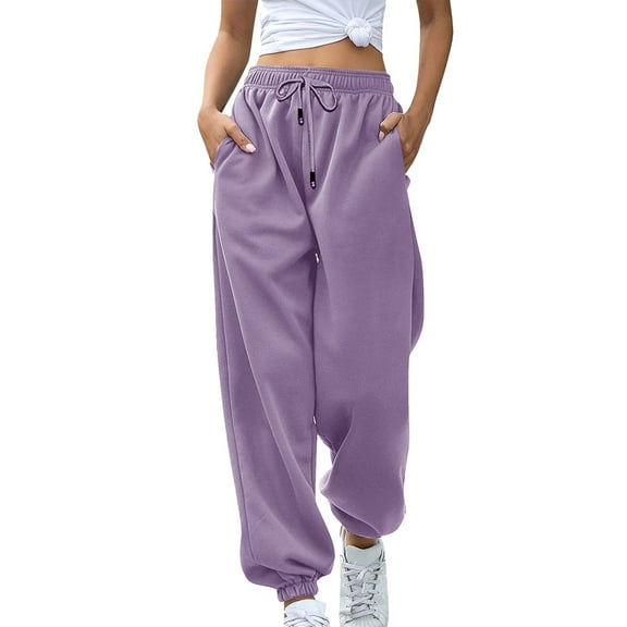 AherBiu Women Joggers Cinch Bottom Sweatpants High Waisted Slacks Baggy Lounge Pants Solid Color