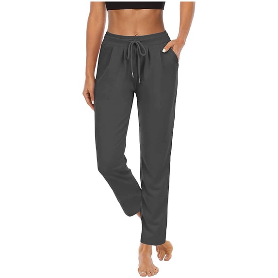 AherBiu Women Joggers Sweatpants Drawstring High Waisted Active Sports Pants with Pockets Solid Color