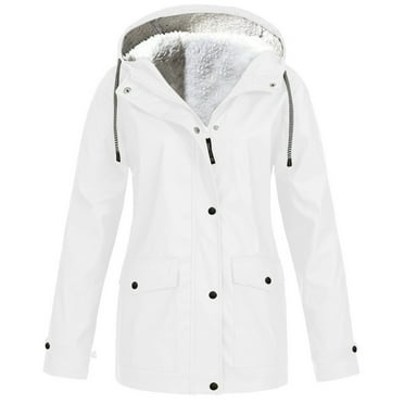 AherBiu Women Plus Size Windbreaker Jackets Waterproof Fleece Lined Thick Thermal Warm Zip up Hooded Winter Coats