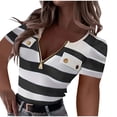 thumbnail image 1 of AherBiu Women Ribbed Blouse Striped Quarter Zipper Crewneck Stretch Slim Fitted Short Sleeve Summer Tops for Women, 1 of 6