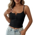 thumbnail image 1 of AherBiu Women Ribble Knitted Tank Tops Cropped Half Button Scoop Neck Low Cut Slim Fitted Spaghetti Strap Cute Tanks Going out Tops, 1 of 6