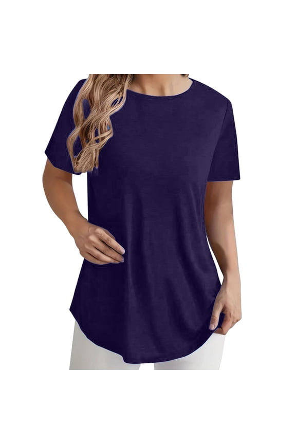 Women Tunic Tops for Leggings Short Sleeve Crewneck Summer Casual Loose Comfy Shirts Blouse