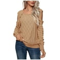 thumbnail image 1 of AherBiu Women off Shoulder Sweaters Scoop Neck Long Sleeve Loose Ribble Knit Jumper Tops Pullover Solid Color, 1 of 5