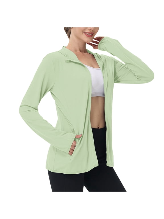 Women's Athletic Jacket Sunproof Hooded Long Sleeve Shirts Zip up Hiking Lightweight Jackets with Pockets