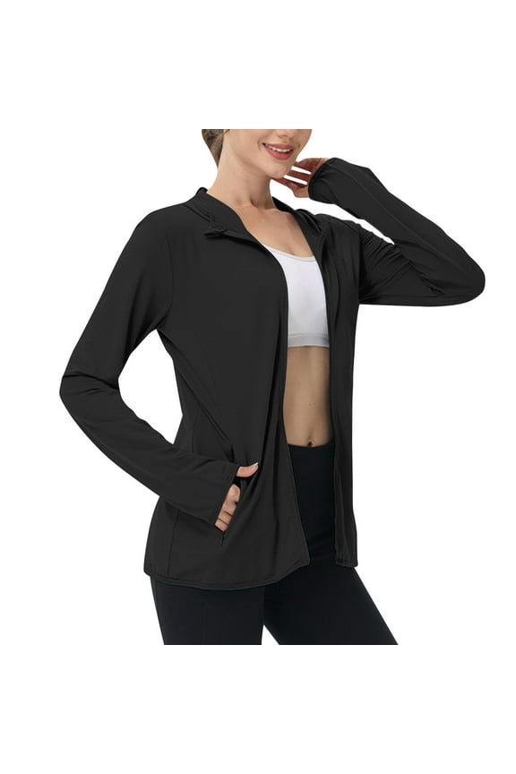 Women's Athletic Jacket Sunproof Hooded Long Sleeve Shirts Zip up Hiking Lightweight Jackets with Pockets