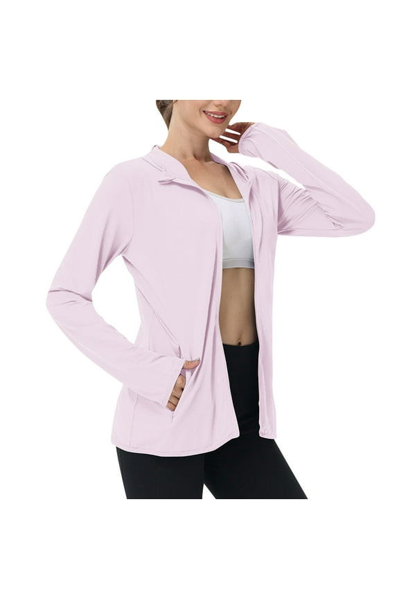 Women's Athletic Jacket Sunproof Hooded Long Sleeve Shirts Zip up Hiking Lightweight Jackets with Pockets