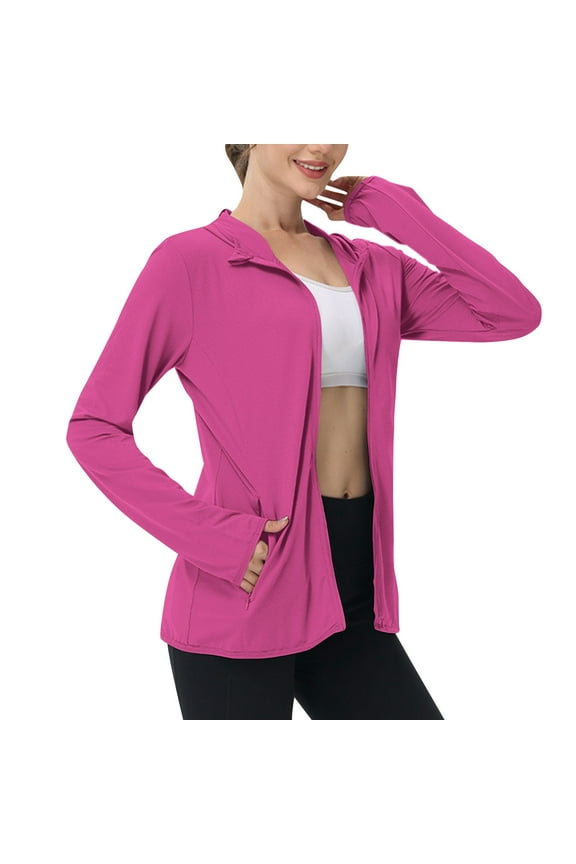Women's Athletic Jacket Sunproof Hooded Long Sleeve Shirts Zip up Hiking Lightweight Jackets with Pockets