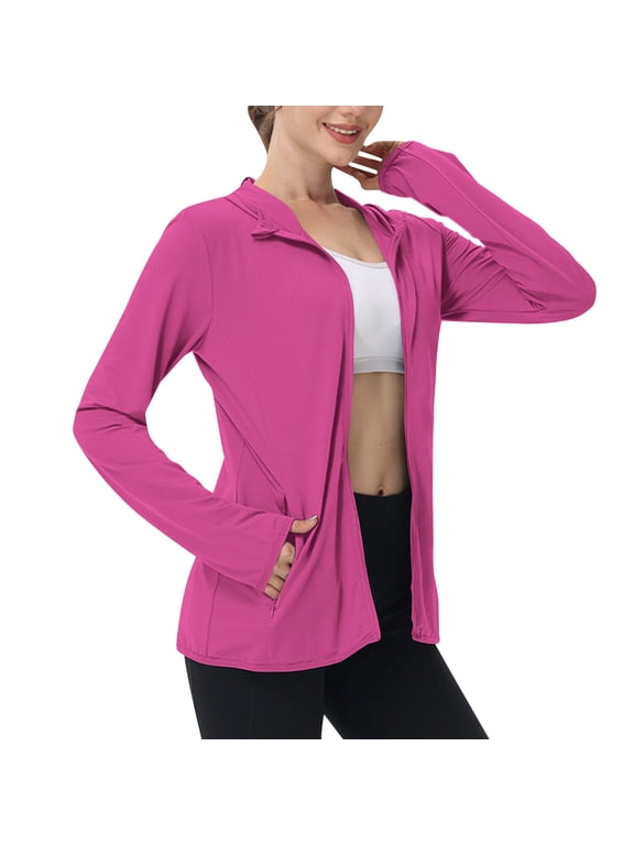 Women's Athletic Jacket Sunproof Hooded Long Sleeve Shirts Zip up Hiking Lightweight Jackets with Pockets