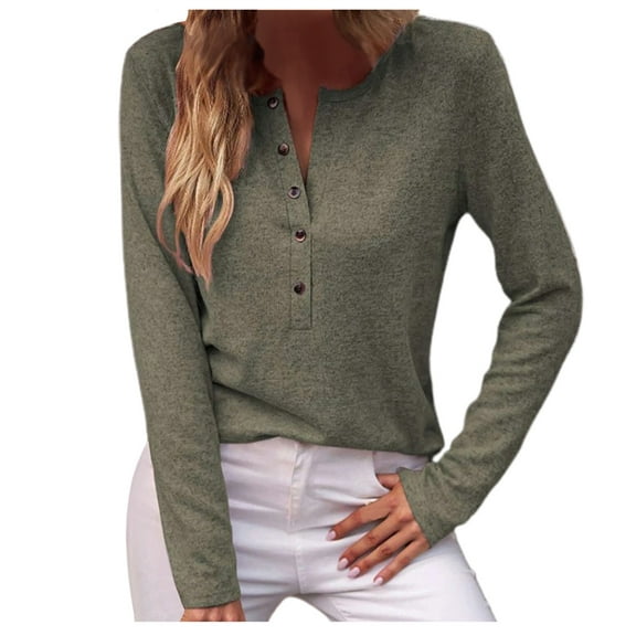 AherBiu Women's Fall Long Sleeve Shirt for Women V-Neck Button Loose Casual Tunic Tops Tshirt