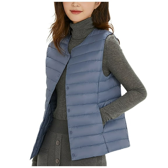 AherBiu Women's Lightweight down Vest Crewneck Button Packable Puffer Vest Ultra Light Sleeveless Waistcoat