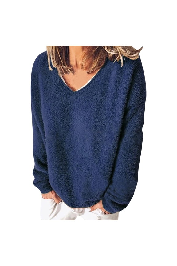 Women's Tops Plus Size Pajamas Fleece Fuzzy Sweatshirts V Neck Long Sleeve Loungewear Shirts Tops