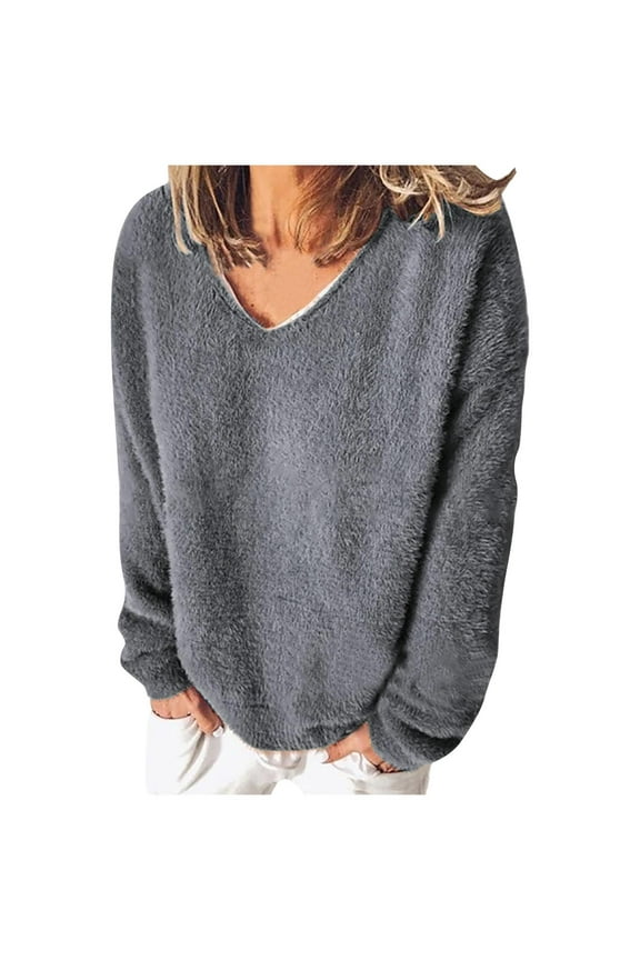 Women's Tops Plus Size Pajamas Fleece Fuzzy Sweatshirts V Neck Long Sleeve Loungewear Shirts Tops