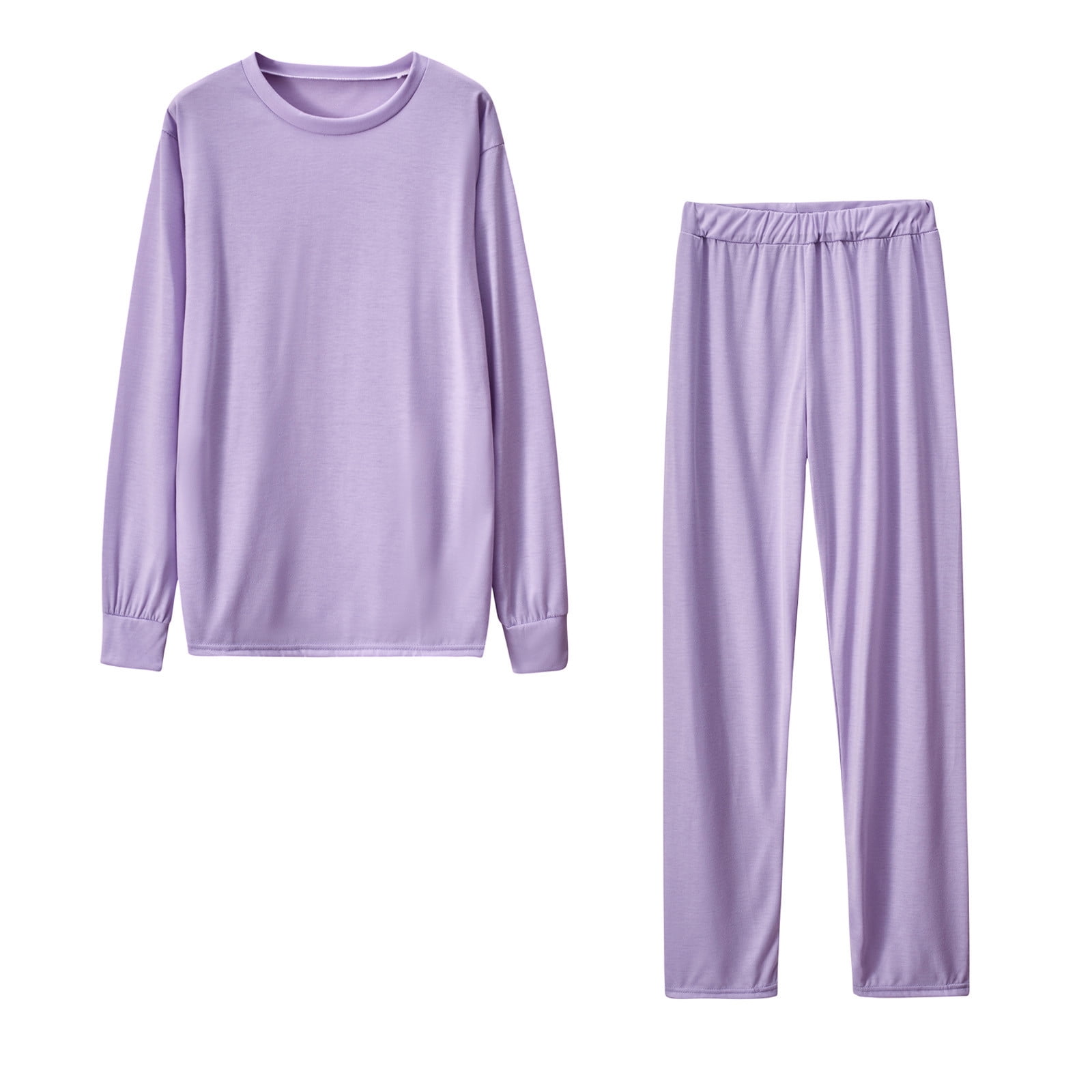 AherBiu Womens 2 Piece Pajamas Outfits Long Sleeve Tshirts with Bottom  Pants Comfy Solid Color Sleepwear Sets