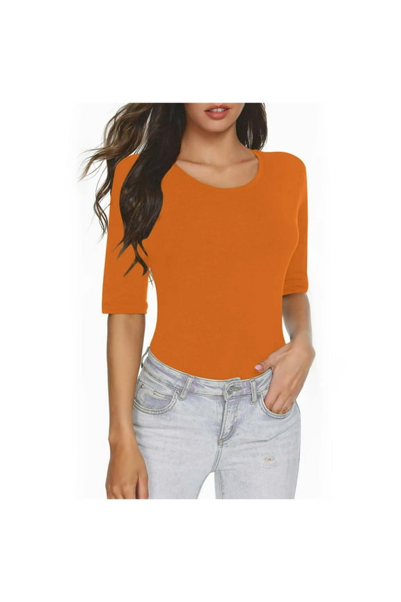 Womens Basic Layer Tops Shirts 1/2 Sleeve Scoop Neck Slim Comfy Undershirt Tunic Top Tees