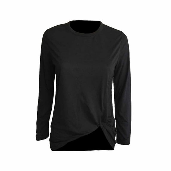 AherBiu Womens Basic Tops Tees Twist Hem Long Sleeve Crew Neck Solid Soft Tshirts for Women Comfy Tunics