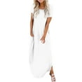 thumbnail image 1 of AherBiu Womens Basic Tshirt Dress Pullover Crew Neck Short Sleeve Solid Color Comfy Maxi Dresse for Women, 1 of 5