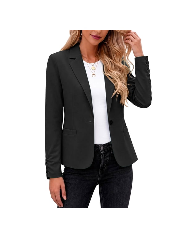 Womens Blazer Jacket Business Casual Slim Fitted Lapel Collared Dress Suit Jacket with Pockets Workwear(Small,Black)