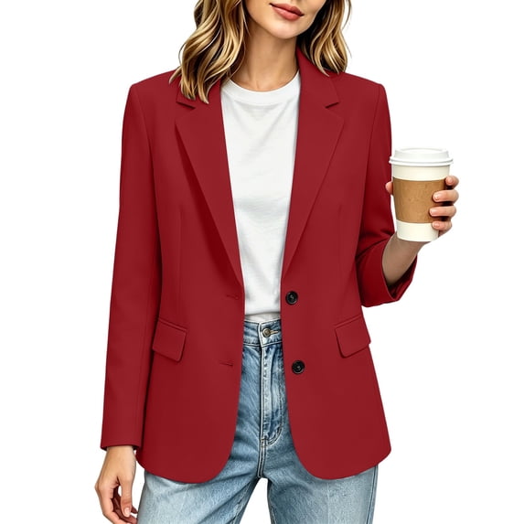 AherBiu Womens Blazer Jacket Collared Business Casual Fitted Double Button Office Ladies Work Coat Outwear with Pockets(Medium,Red1)