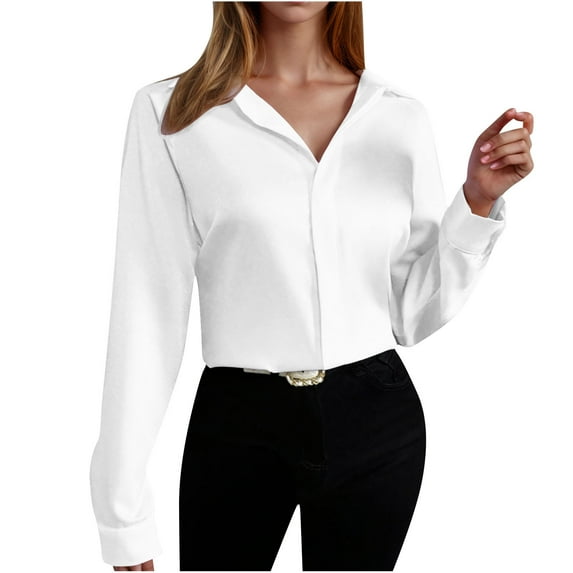 AherBiu Womens Button down Shirts Satin Long Sleeve Tops Lapel Neck Dressy Casual Elegant Ladies Blouse