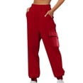 thumbnail image 1 of AherBiu Womens Cargo Sweatpants with 4 Pockets Drawstring Elastic High Waisted Sports Joggers Athletic Pants, 1 of 4
