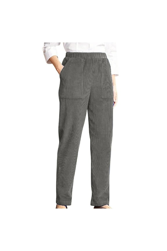 Womens Corduroy Pants Elastic High Waisted Straight Leg Winter Fall Casual Slacks Trousers Dailywear