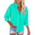 thumbnail image 1 of AherBiu Womens Cotton Linen Button Down Shirts Blouse Open Front Lapel V Neck Long Sleeve Lightweight Fall Tops, 1 of 5